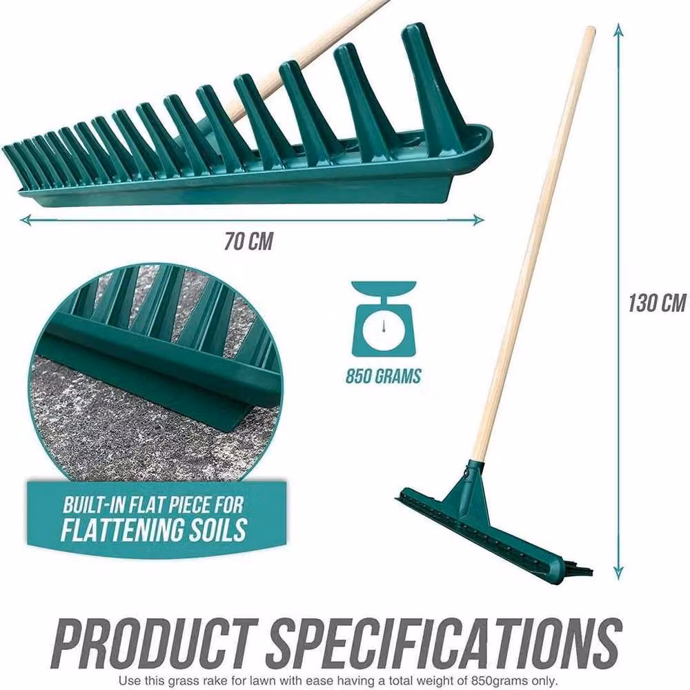 Havendro Large Heavy Duty Garden Rake with 16 Tines and 120cm Handle, Green – 2