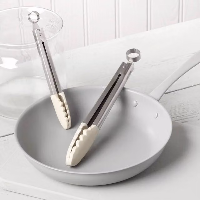 Zeal Non-Scratch Silicone and Stainless Steel Kitchen Tongs, Set of 2, Beige – 1