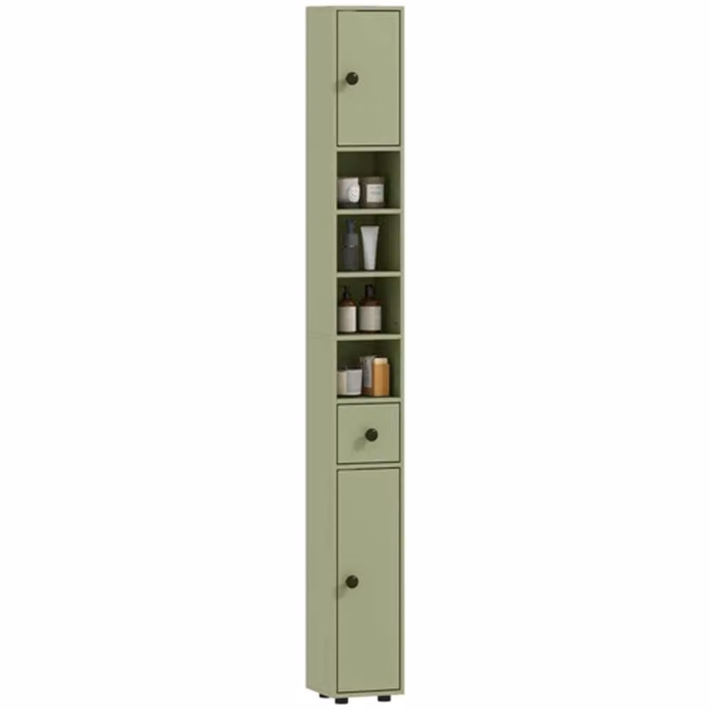 FORGEVIO Green Tall Narrow Bathroom Storage Cabinet with Hinged Doors and Internal Shelves – 2