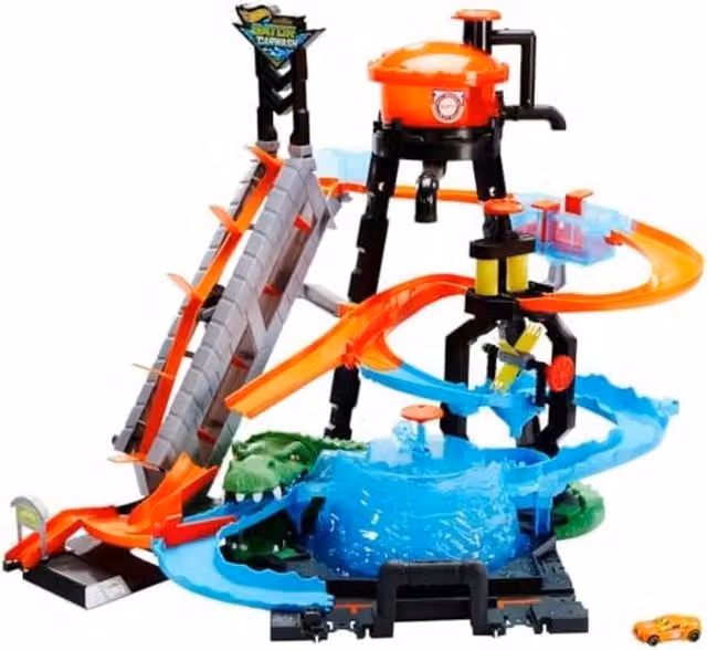 Mattel Hot Wheels Ultimate Gator Car Wash Playset in Blue and Multicolour