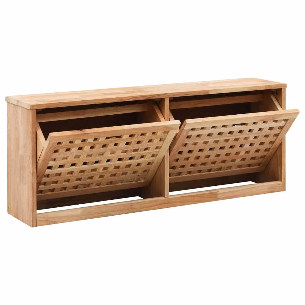 Berkfield Home Solid Walnut Wood Shoe Storage Bench in Brown, W/D/H: 94 x 20 x 38 cm – 2