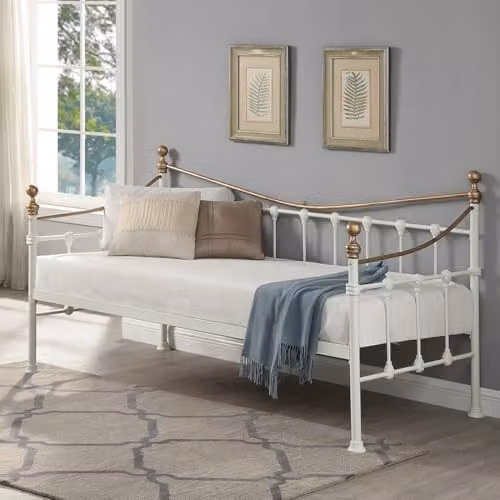SlumberWorx Newnham Classic Victorian Style Metal Day Bed Frame, White, 90 x 190 cm