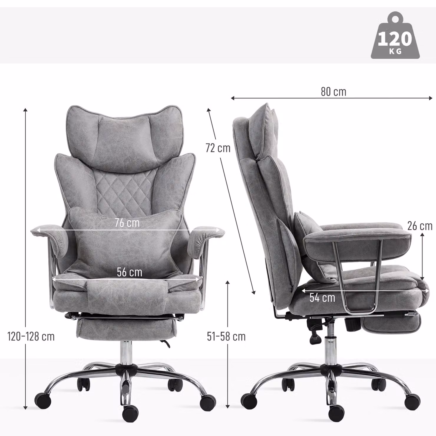 HOMCOM Grey Fabric High Back Executive Office Chair with Headrest and Armrests – 3