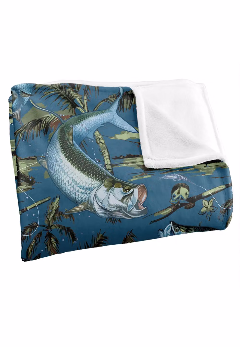JQ Licensing Tarpon Tiki Fishing Pattern Super Soft Fleece Throw Blanket, White, W/D/H: 152 x 127 cm – 3