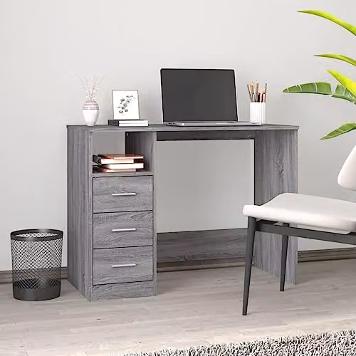 vidaXL Grey Writing Desk with Single Pedestal and Drawers, W/D/H: 102 x 50 x 76 cm – 2