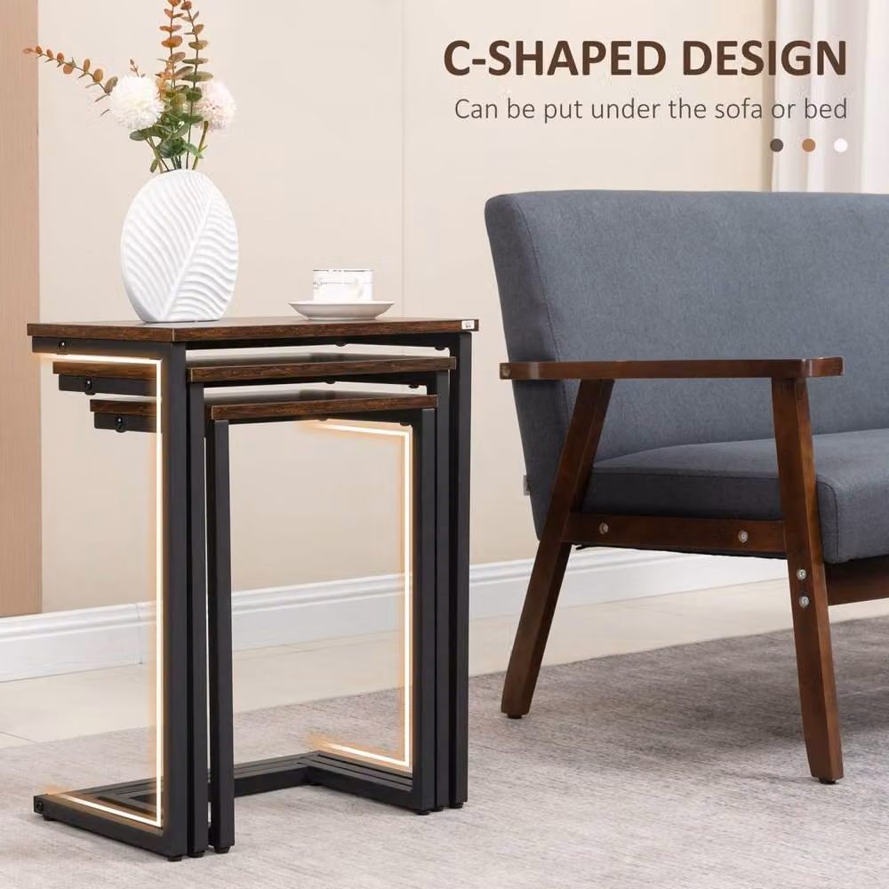 Wyld Haus Supa Metal Set of 3 C Shaped Nesting Side Tables in Brown and Black – 5