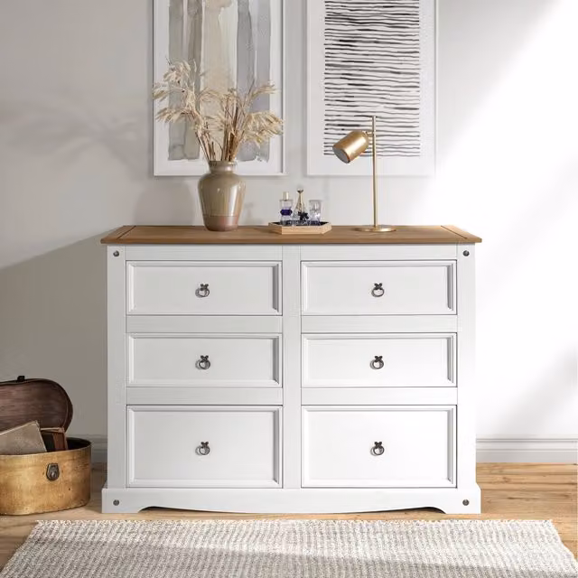 Core Products Corona White and Natural Pine 3+3 Wide Chest of Drawers – 2