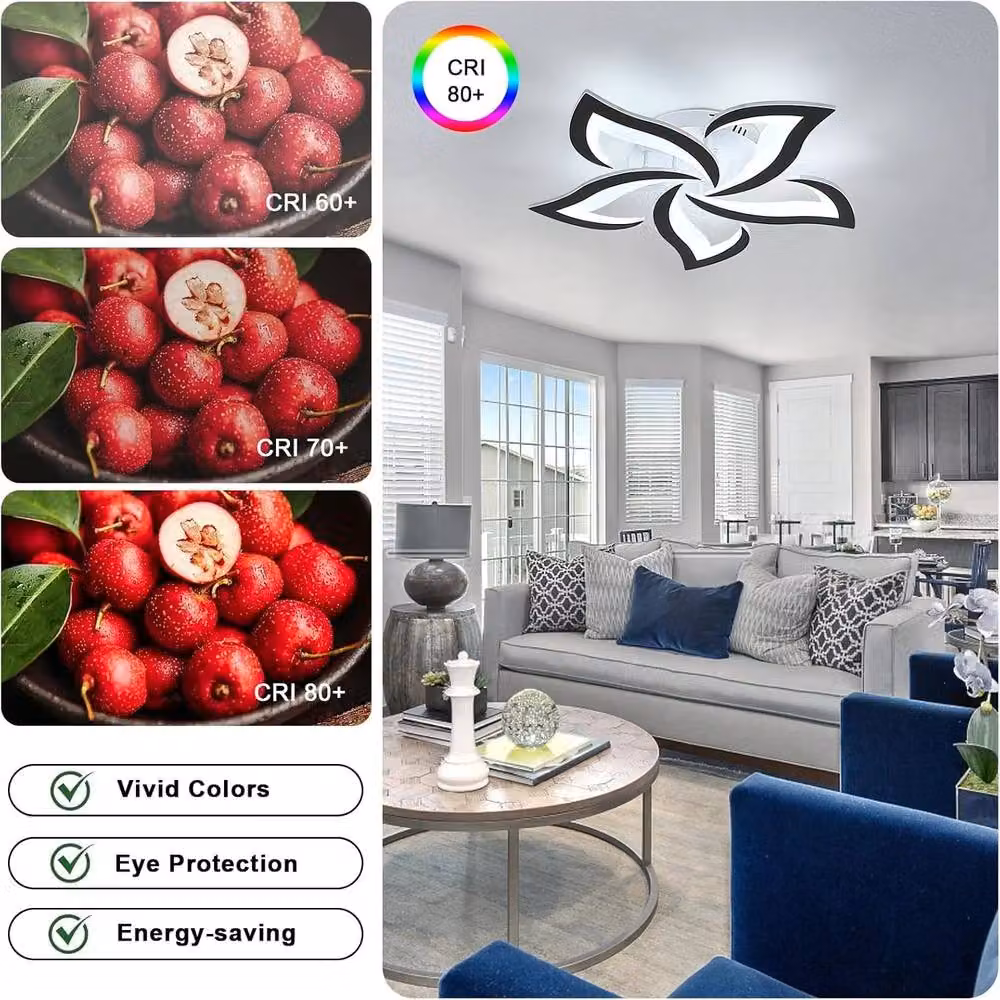 Goeco Modern Petal Design LED Ceiling Light, 60 W, 6500 K, Black, Diameter: 58 cm – 4