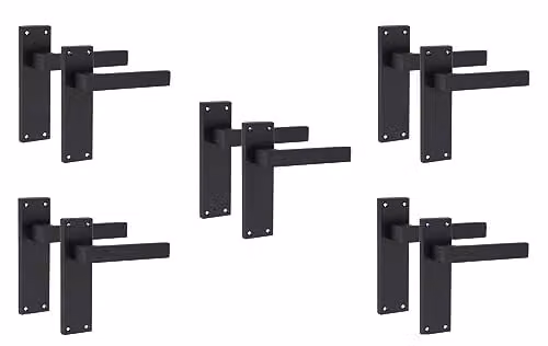 Golden Grace Straight Delta Latch Door Handles, 5 Pairs, Matt Black, 150mm – 1