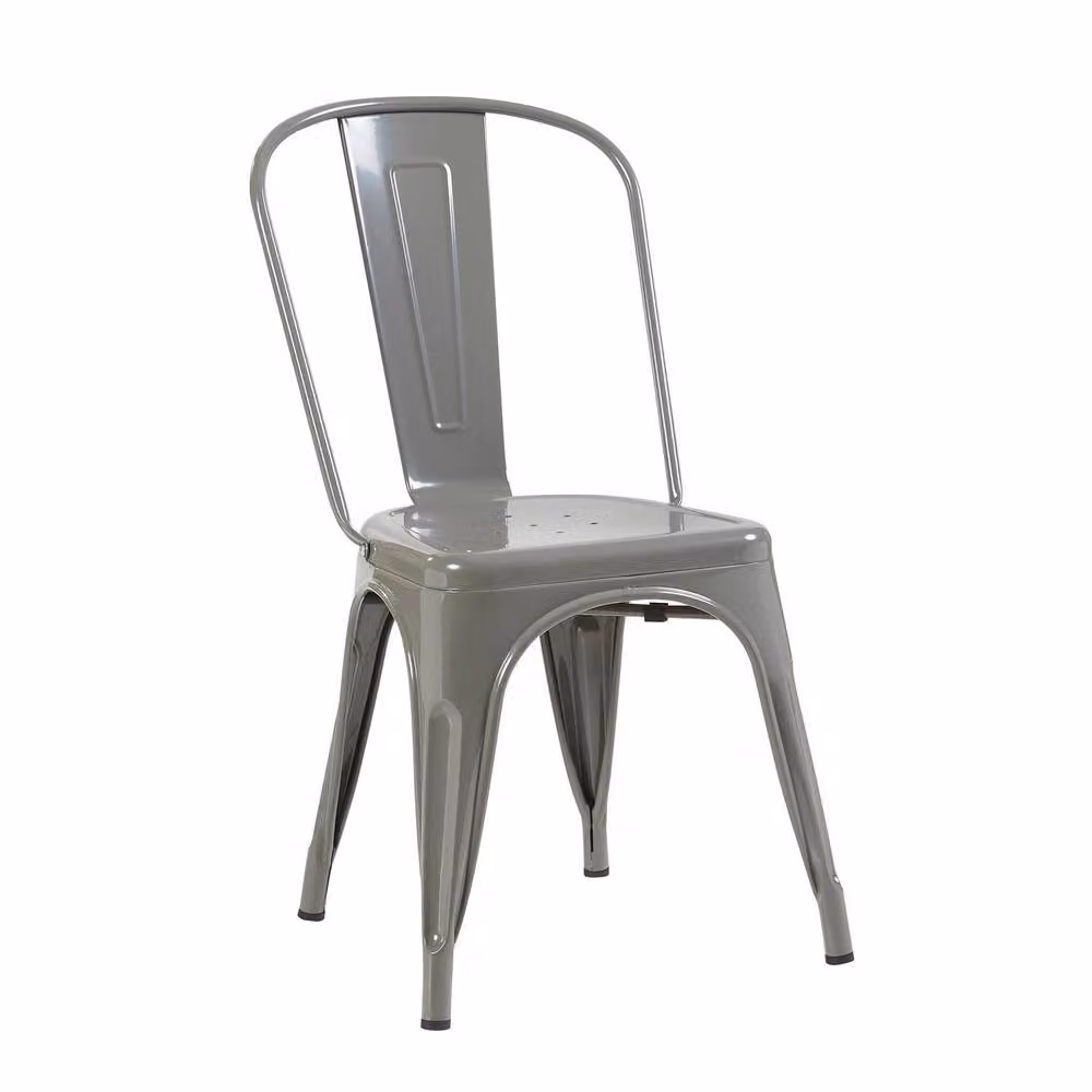 FWStyle Bistro Set of 4 Silver Glossy Powder Coated Steel Dining Chairs, H 84 x W 45.5 x D 51 cm – 3