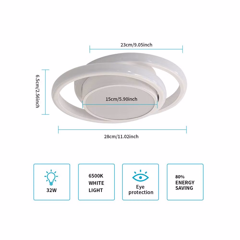 Pheashine 2 Pack White Double Ring Round LED Ceiling Lights, 36W, 6500K Cool White – 2