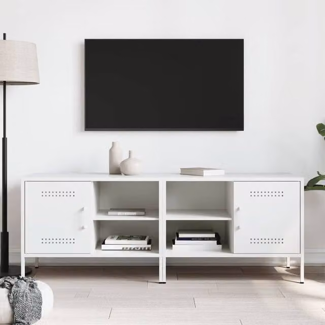 Berkfield Home Set of 2 White Steel TV Cabinets, W/D/H: 68 x 39 x 50.5 cm – 1