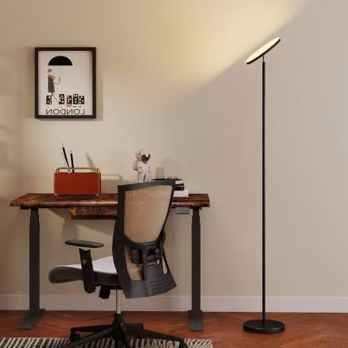 HOMCOM RGB LED Uplighter Floor Lamp in Black, Dimmable and Remote Controlled with 350 Degree Rotatable Head, H 177 x W 25 x D 25 cm – 1