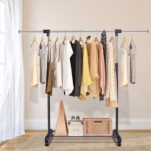 Costway Single Rail Metal Garment Rack in Black