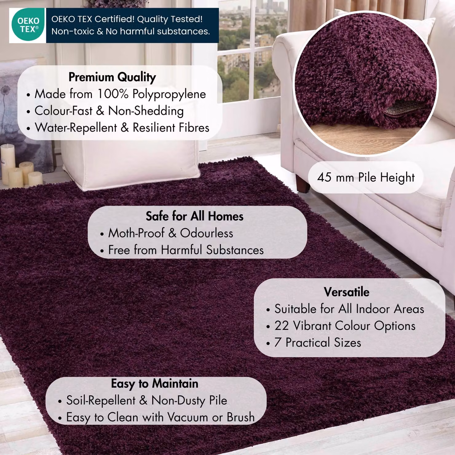 Desire Rugs Modern Elegant Soft Shaggy Round Area Rug in Purple, W: 160 cm x D: 230 cm – 3
