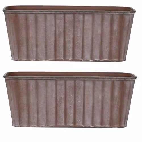 Garden Gear Rust Effect Metal Trough Brown Planter W: 38 cm, D: 17 cm, H: 15 cm (Pack of 2) – 1