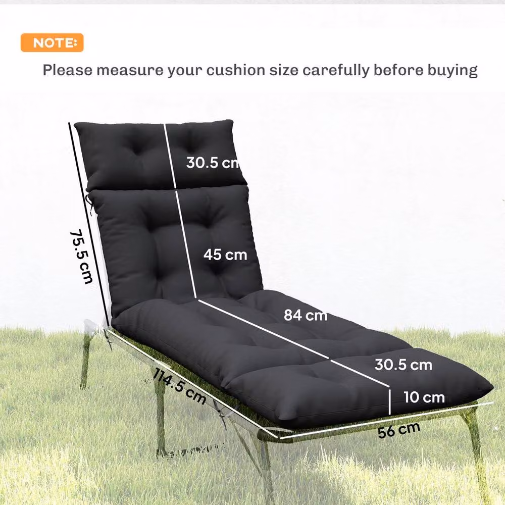 KORVIXA Black Rectangular Sun Lounger Cushions with Foam and Polyester Ties – 2