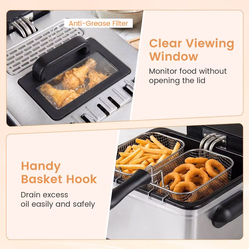 Costway 5L Electric Deep Fryer 2000W with LED Touch Screen and 6 Presets in Silver – 8