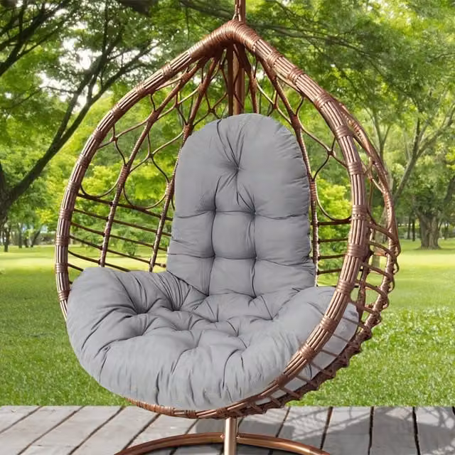 Livingandhome Ergonomic Water-Repellent Garden Egg Chair Seat Cushion in Dark Grey Polyester Outdoor Fabric