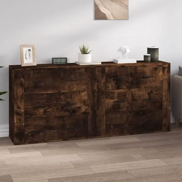 Berkfield Home Set of 2 Smoked Oak Sideboards in Brown, Engineered Wood