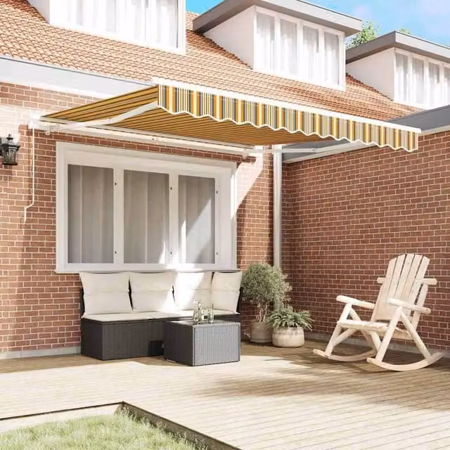 Berkfield Home Manual Retractable Folding Arm Awning in Multicolour Yellow Stripe, W: 350 cm, D: 250 cm – 1