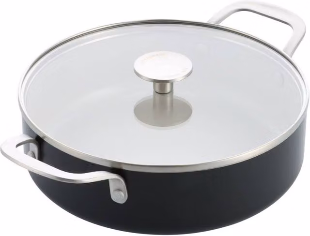 KitchenAid Black Aluminium Ceramic Non-Stick Sauté Pan with Glass Lid, 24 cm, 3.1 l – 3