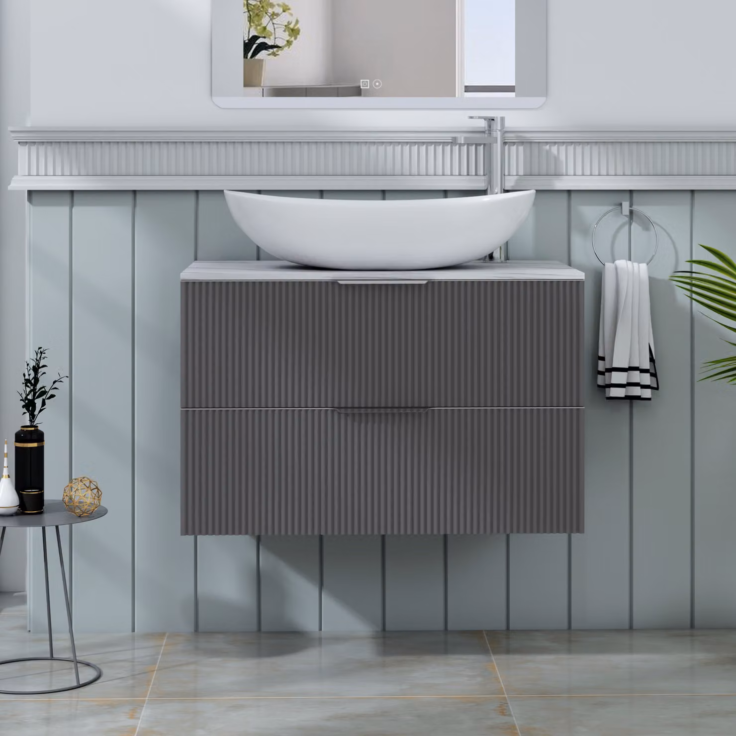 Royal Bathrooms Evora 800mm Graphite Grey Fluted Wall Hung 2 Drawer Vanity Unit with Cesar Basin