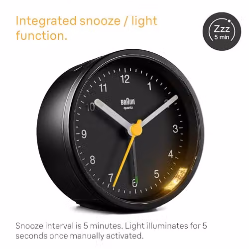 Braun Classic Analogue Alarm Clock in Black, Yellow or White – 3