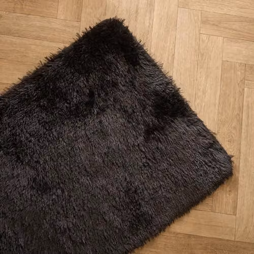 OHS Black Modern Shaggy Runner Rug, Non-Slip Faux Fur Polyester Floor Mat, W/D/H: 60 x 150 x 1 cm – 6