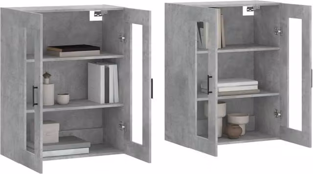 Berkfield Home Set of 2 Wall Mounted Cabinets in Grey with Glass Doors and Internal Shelves