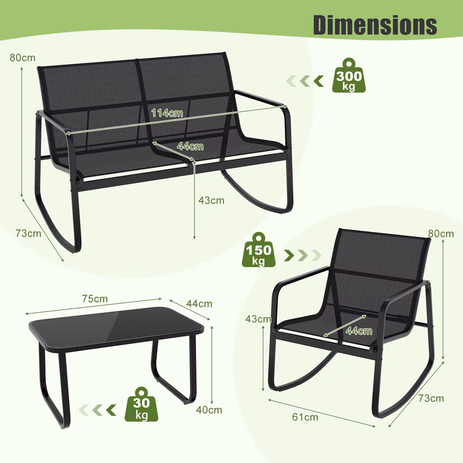 Costway 4 Piece Black Outdoor Patio Rocking Chair and Conversation Set – 3
