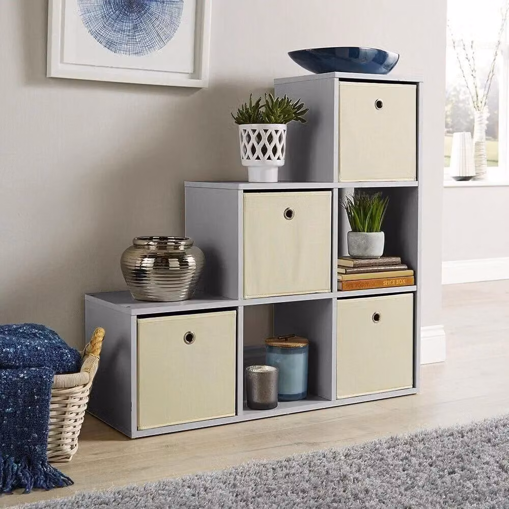 Home Source Step Style 6 Cube Wooden Display Bookcase in Grey – 1