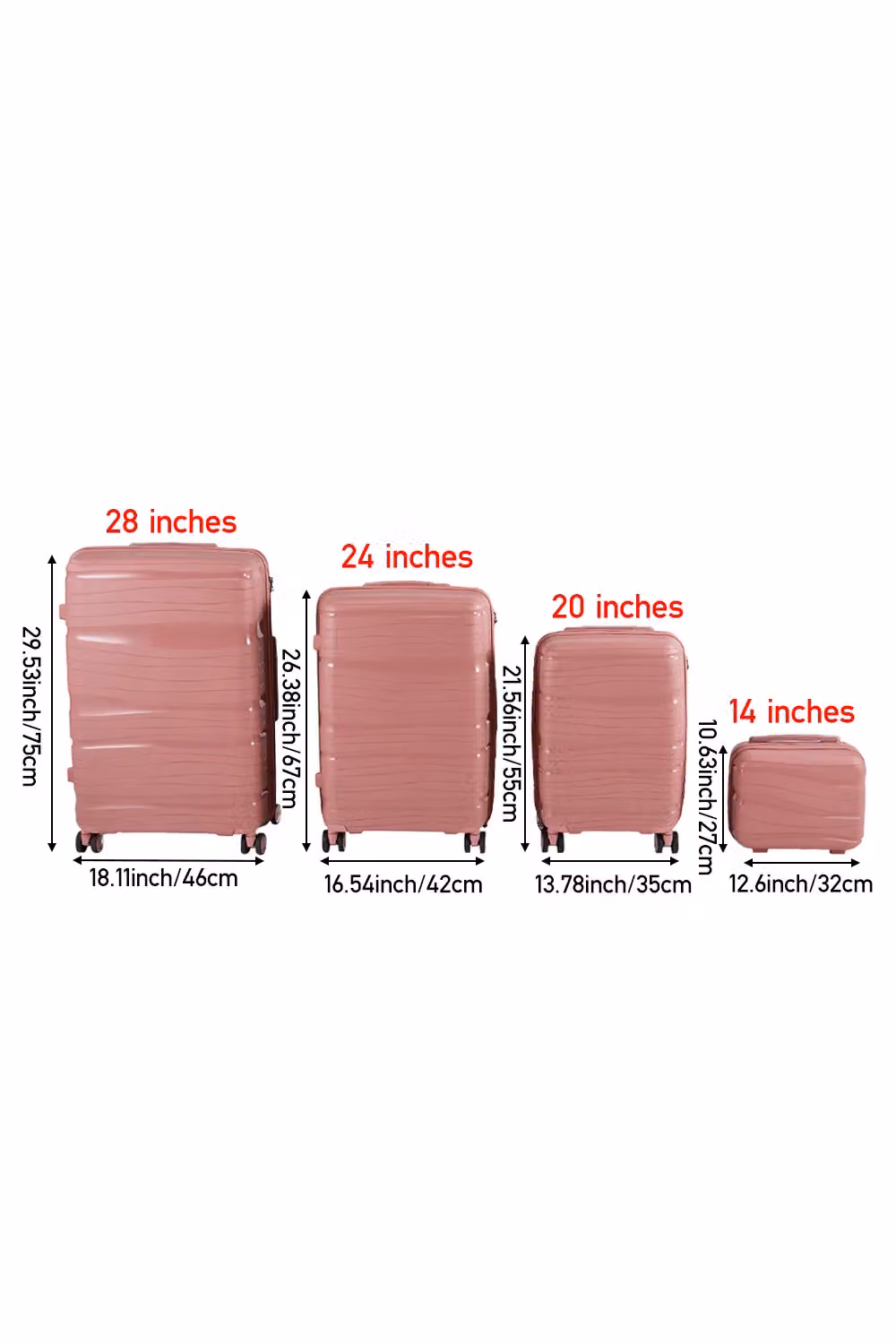 H&O Direct 4-Piece Lockable Fashion Travel Suitcase Set in Rose Gold – 2