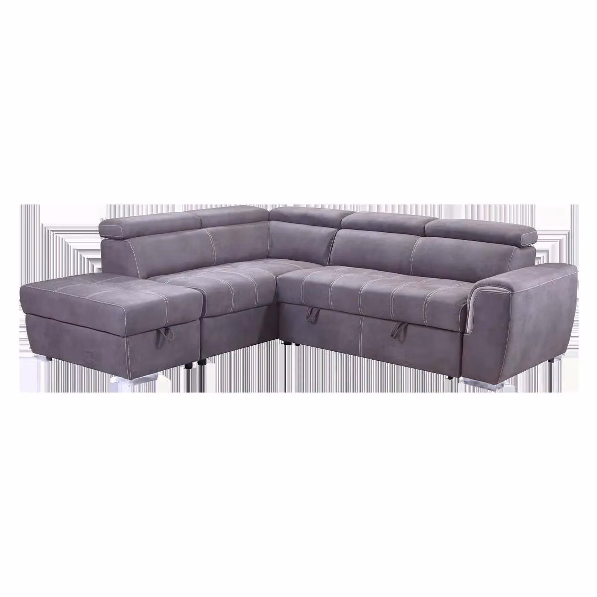 Furnishings For Less UK Nevada Large L Shaped Grey Suede Sofa with Storage Ottoman and Adjustable Tilting Headrest, Right Hand Facing – 3