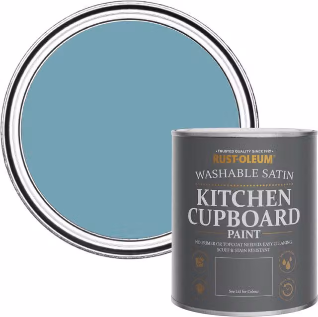 Rust-Oleum Blue Scrubbable Kitchen Cupboard Paint in Satin Finish, 750ml – 1
