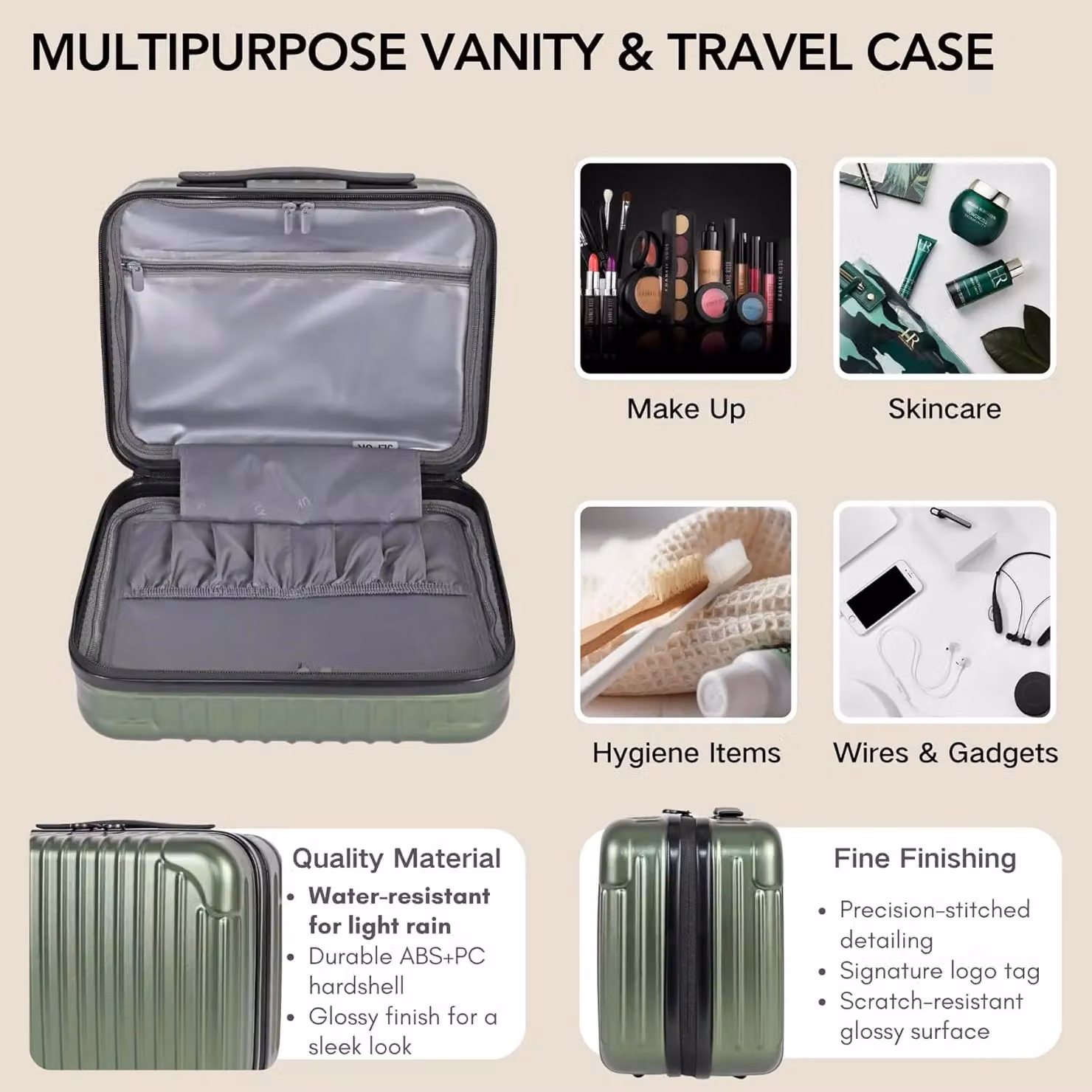 JLY Large Travel Makeup Vanity Case and Toiletries Organiser in Dark Green – 3