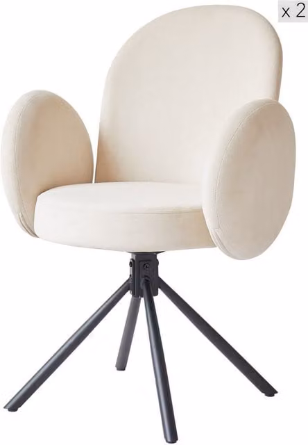 Nordlys Set of 2 Scandinavian Swivel Dining Room Chairs in Beige and Terracotta Velvet Fabric with Metal Legs – 1