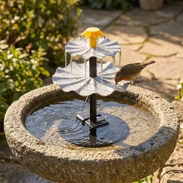 FLAVORA 2-Tier Solar Bird Bath Water Fountain in Black
