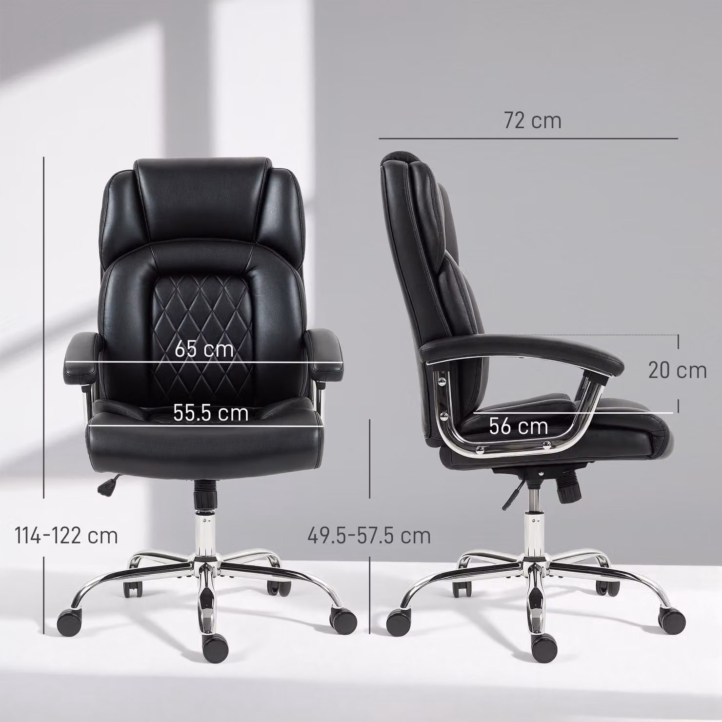 HOMCOM Big and Tall Executive Office Chair in Black PU Leather with Headrest and Armrests, 180kg Capacity – 3
