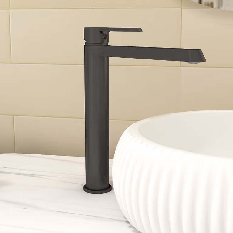 Royal Bathrooms Noble High Rise Round Mono Basin Mixer Tap, Matt Black