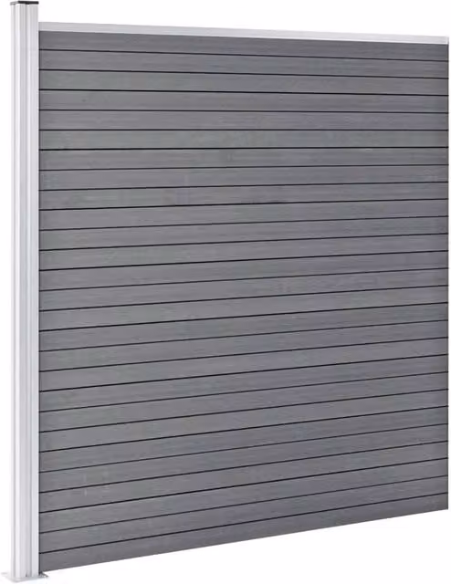 Berkfield Home WPC Fence Set in Grey, including 2 Square and 1 Slanted Panel, W: 446 cm, H: 186 cm