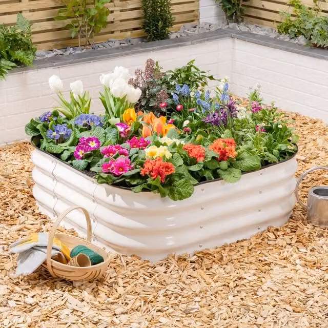 Christow Square Raised Garden Bed in Beige Galvanised Steel