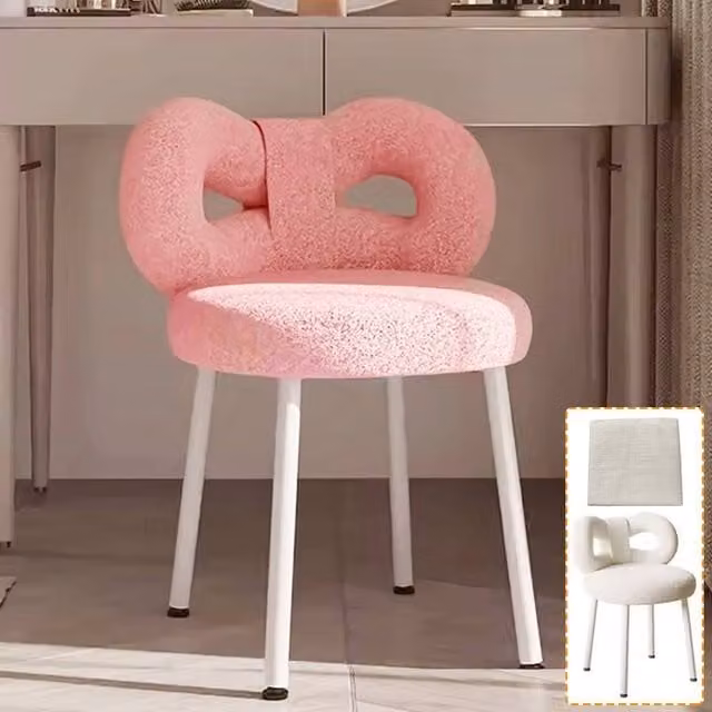 SPETLEK Butterfly Back Vanity Chair in Pink Bouclé Fabric with Metal Frame