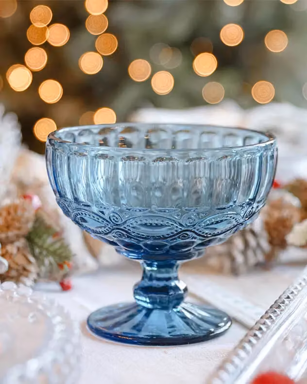 Dibor Set of 4 Vintage Blue Glass Trifle Dessert Bowls, H10 x W12 cm – 3