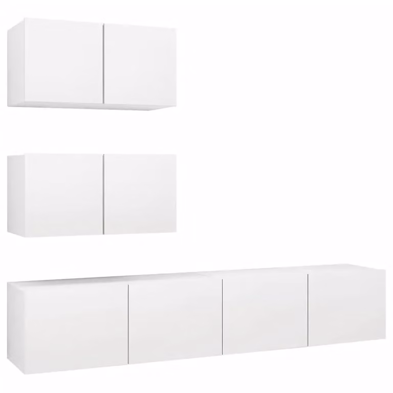 Berkfield Home Modern 4 Piece White Engineered Wood TV Cabinet Set with Media Compartments