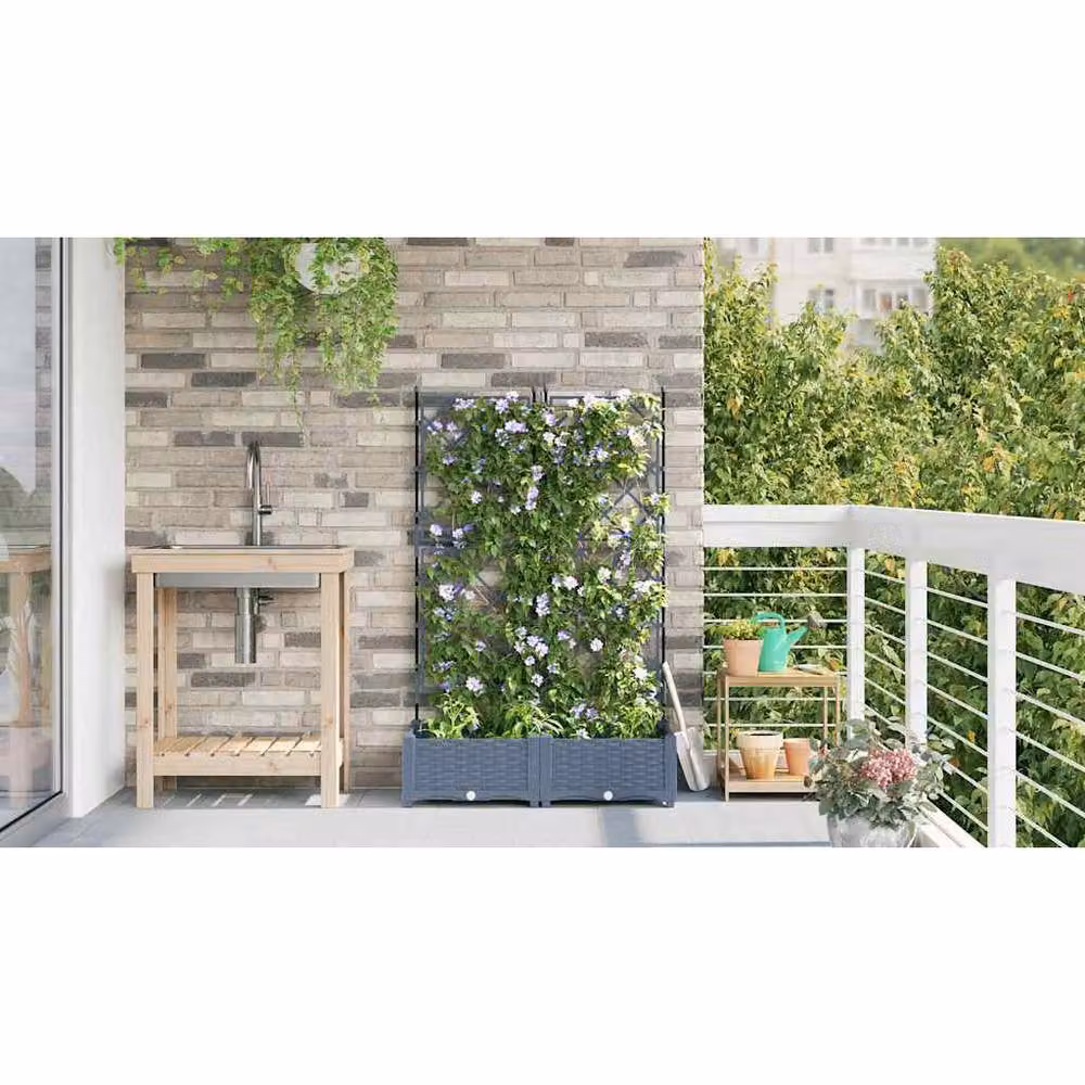 Berkfield Home Garden Planter with Trellis, 2 Piece Set, Grey, W: 80 cm, D: 40 cm, H: 125.5 cm – 3