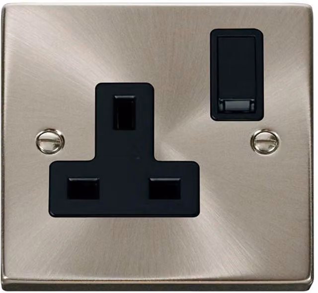 SE Home 1 Gang 13A DP Switched Flush Socket Plate in Metallic Silver Satin Brushed Chrome