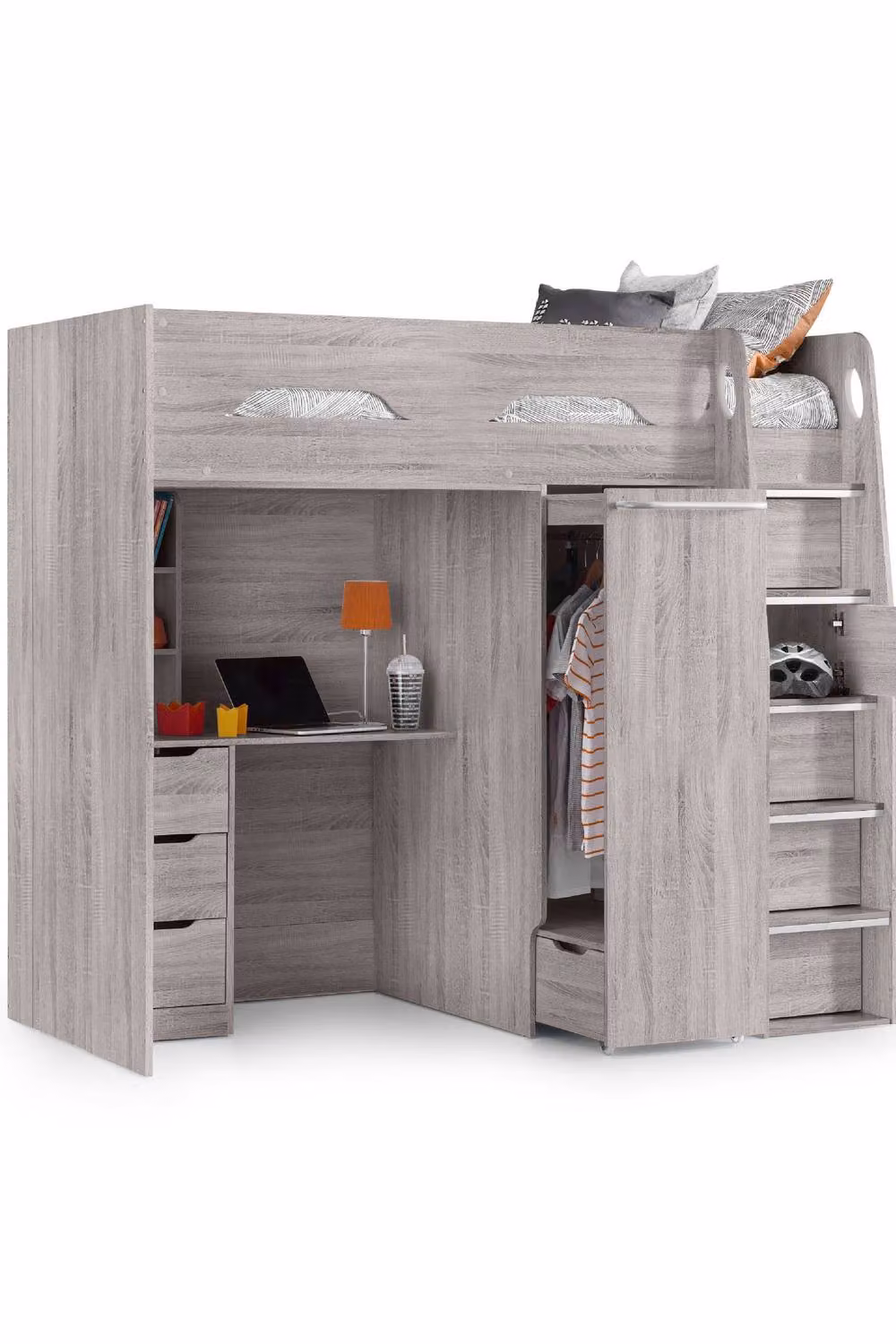 Julian Bowen Pegasus Single High Sleeper Bed Frame in Grey Oak with Stairs and Drawers – 2
