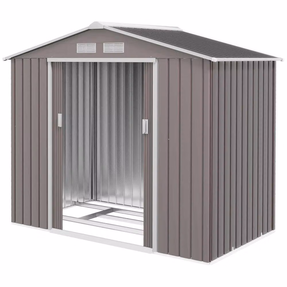 STILVORA Grey Galvanised Steel Pent Garden Storage Shed with Sliding Doors, H 213 cm x W 130 cm x D 119 cm – 4