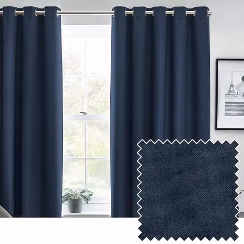 Riva Home Furn Dawn Thermal Blackout Eyelet Curtains, Midnight Blue, Width: 117 cm, Drop: 183 cm
